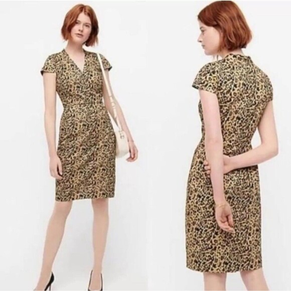 J. Crew Dress Womens SZ 6 V Neck Leopard Print Sheath Short Sleeve Stretch AK630 - Picture 11 of 11